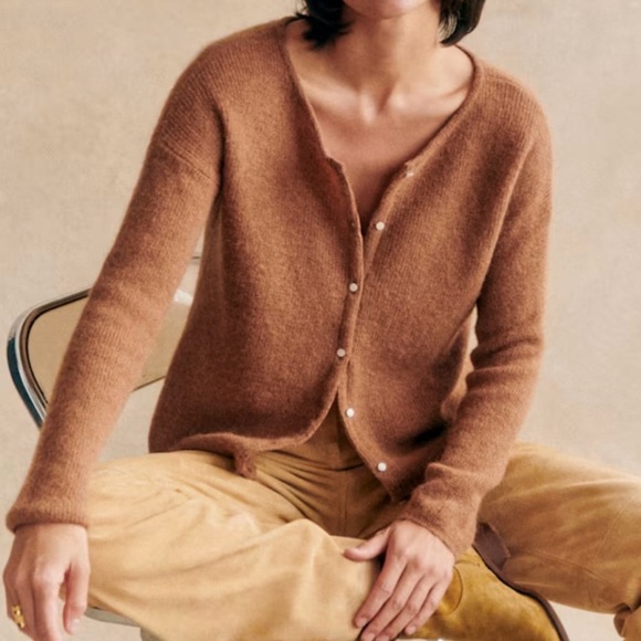 Sezane Gaspard Cardigan Jumper Sweater Mohair Alpaca in Camel Tan Size XS - Picture 1 of 10